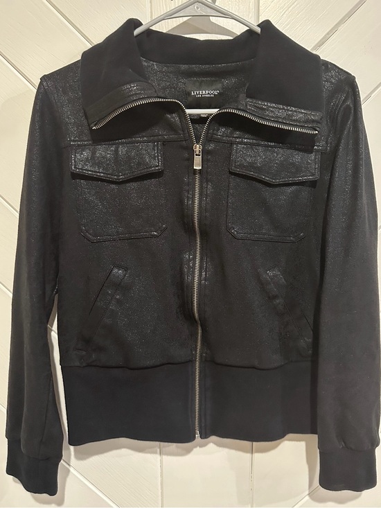 Liverpool Jackets & Blazers - Liverpool Black Shimmer Zip-Front Bomber Jacket women’s size Medium